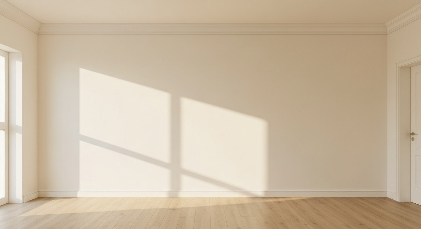 Freshly-painted empty living room with hardwood floors and natural light through a large window