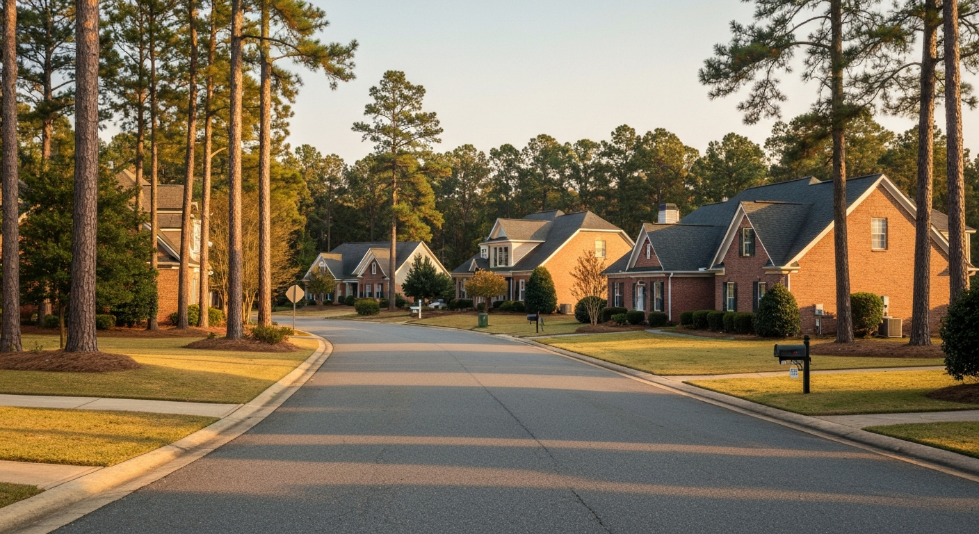 Grovetown Georgia suburban residential street near Fort Gordon at golden hour