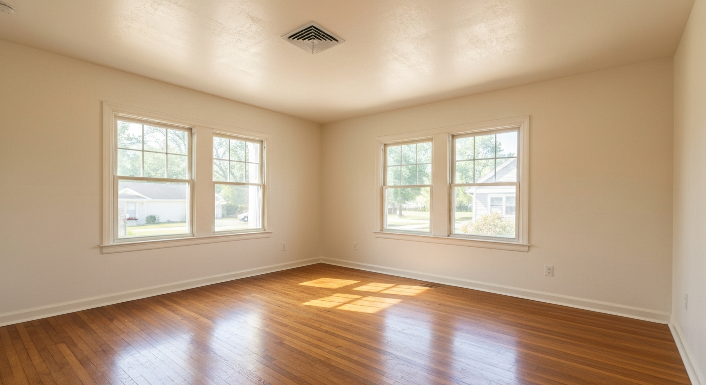 Freshly maintained empty rental interior with hardwood floors and natural light through windows in Columbia County Georgia