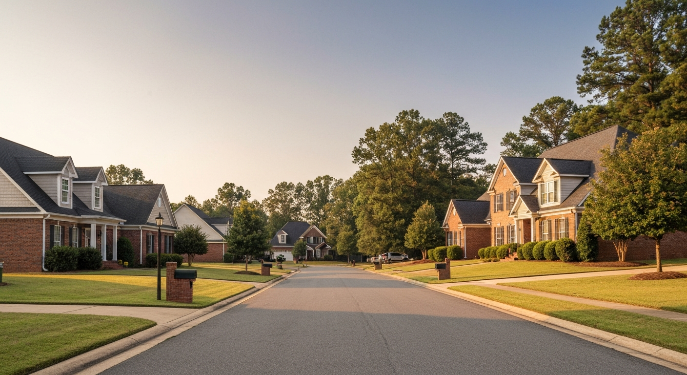 Grovetown Georgia suburban residential street near Fort Gordon in warm afternoon light